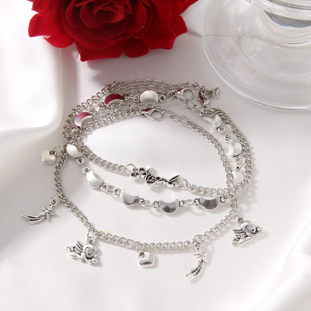 Серебряные браслеты со звездами и луной для женщин, богемные многослойные браслеты на ногу, модные пляжные украшения, аксессуары для ног AVE