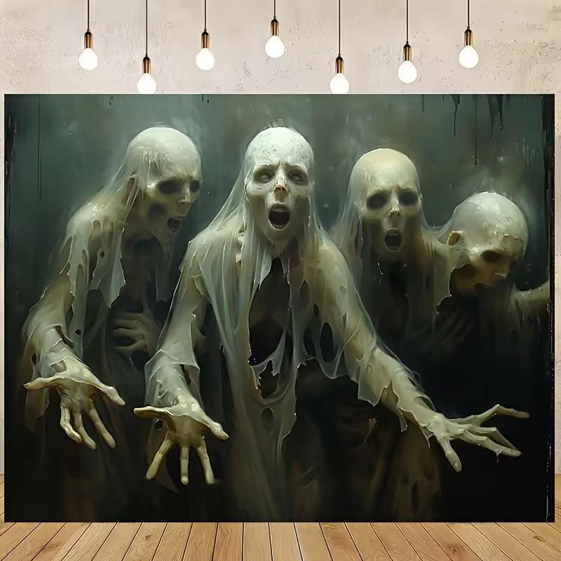 2D Creepy Ghost Zombie Backdrop Dark Haunted Halloween Party Banner