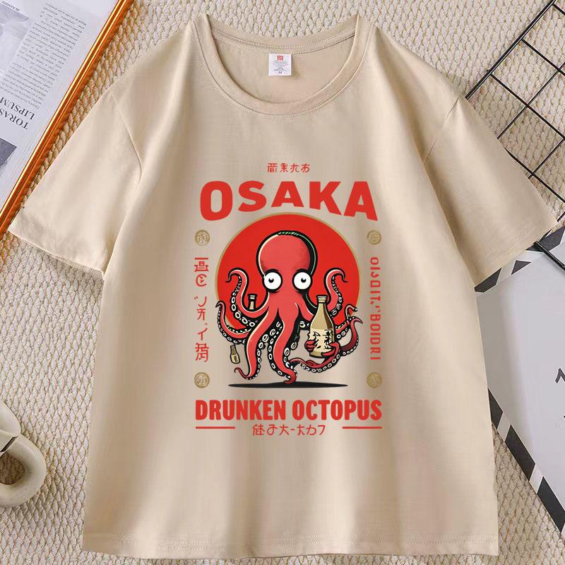 Japanese Street Food T-shirt Osaka Dotonbori Octopus Printed Tshirt Takoyaki Anime Short Sleeve Tees Round Neck Summer Clothes