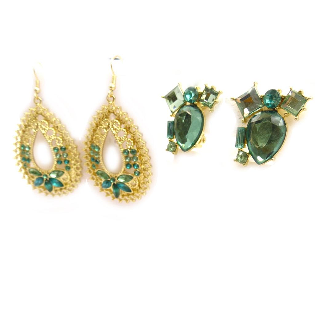 Les Trésors De Lily [K7270] - 2 пары золотисто-зеленых сережек «Скарлетт».