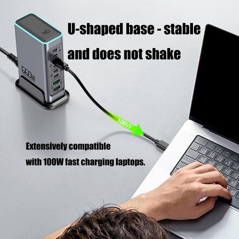 660 Вт 8-портовая станция быстрой зарядки USB C с портом PD100 Вт для ноутбуков, телефонов, планшетов, устройств. Европейские вилки. Настенное зарядное устройство