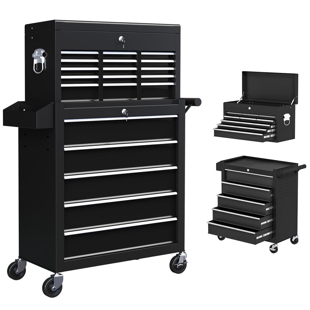 14 Drawer Two Part Tool Storage Chest On Wheels Black