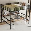 Strong Carrying Capacity Metal Bed with Large Bookshelf Four Small Shelves Ladder Fall Protection Grilles Home Metal Frame Loft Bed Home Furniture