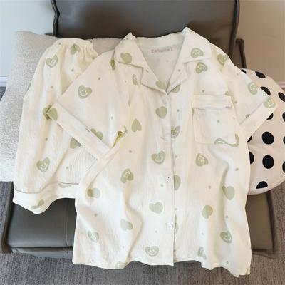 Пижамный комплект Sweet Kawaii Cute Flower Print для женщин, повседневная пижама из двух частей в стиле Харадзюку, новинка осени для дома