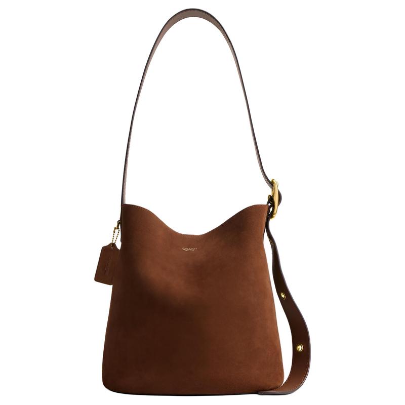 COACH Bleecker 28 brand micro-label metal hardware bucket bag mother bag crossbody cowhide shoulder bag large size women's warm brown