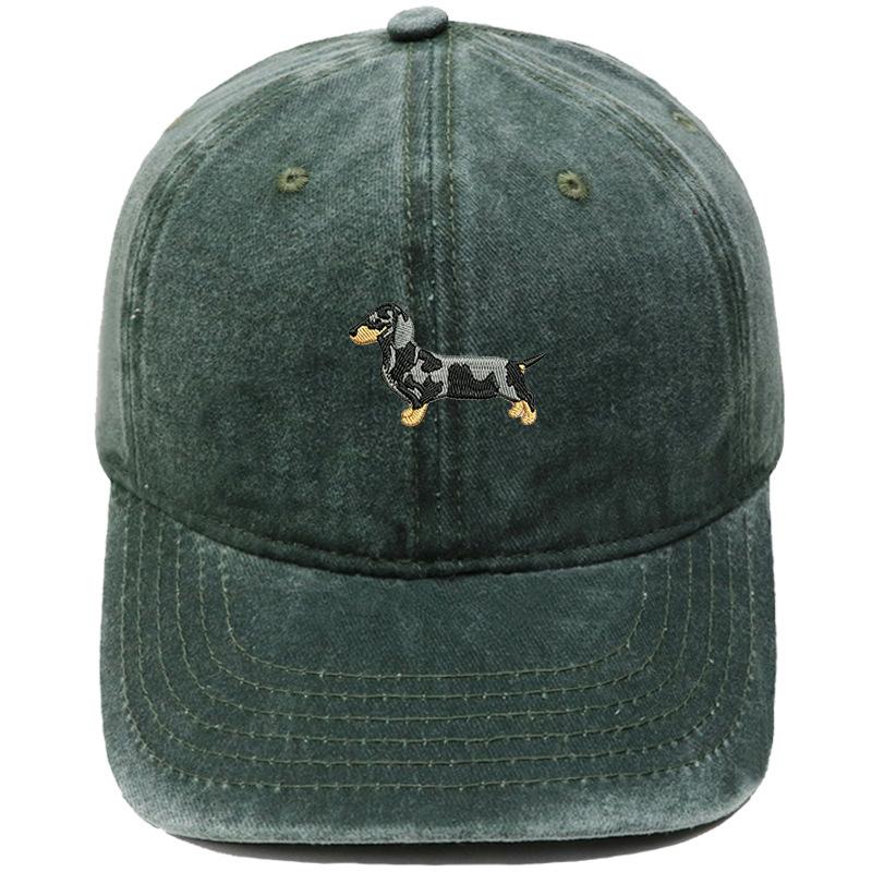 Spotted Dachshund Embroidered Baseball Cap Washed Vintage Daddy Hat Pet Lovers Outdoor Dog Walking Shade