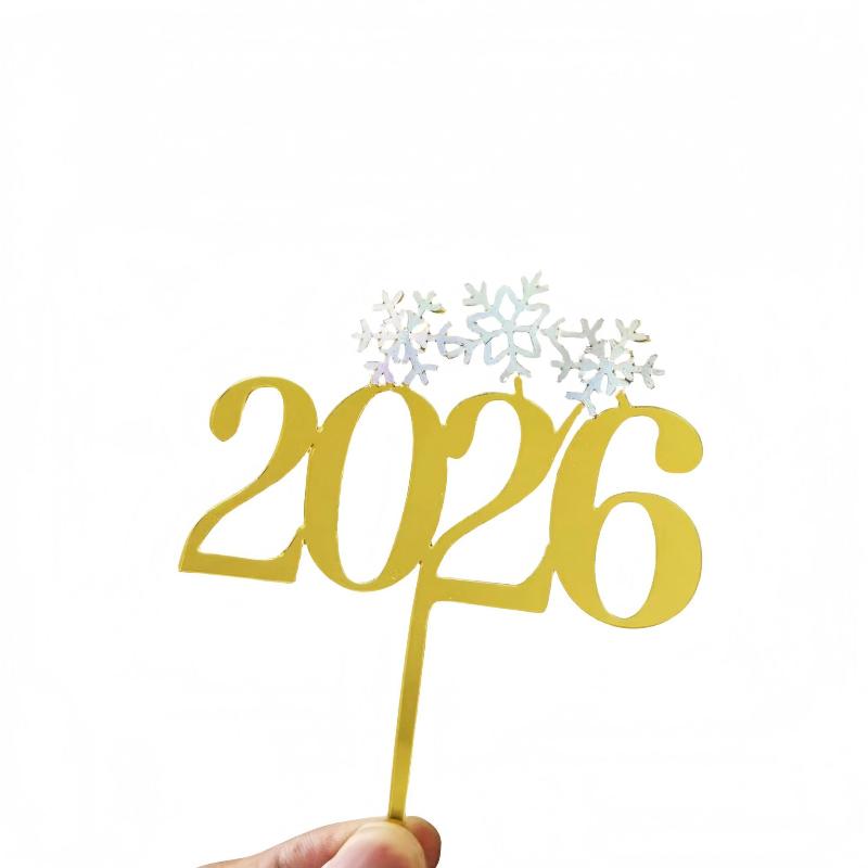 1pc Gold 2026 New Year Cake Topper Xmas Cupcake Topper Christmas New Year Party Cake Decorations
