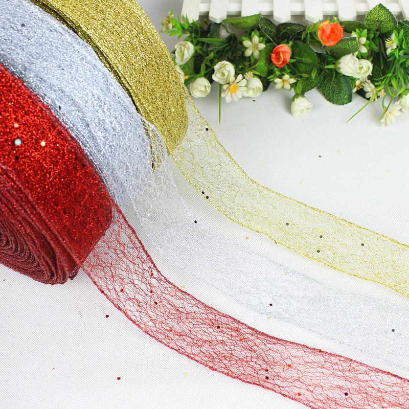 Festive 10 Meter Christmas Tree Ribbon In Colorful Gold Silver And Red Netting