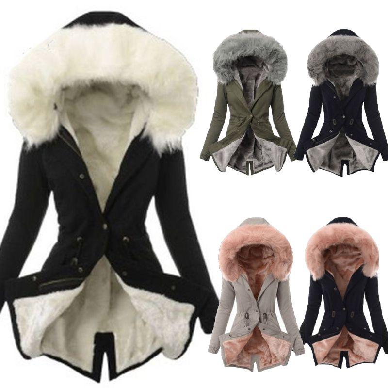 Luxurious Women Faux Fur Collar Hooded Parka Jacket For A Warm Winter