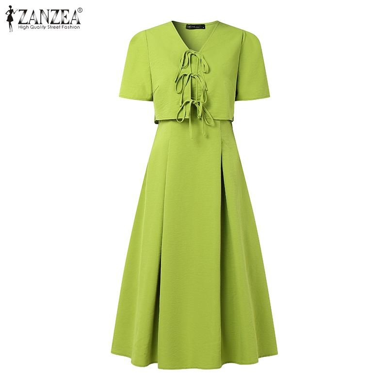 ZANZEA Женское повседневное летнее платье с коротким рукавом и V-образным вырезом