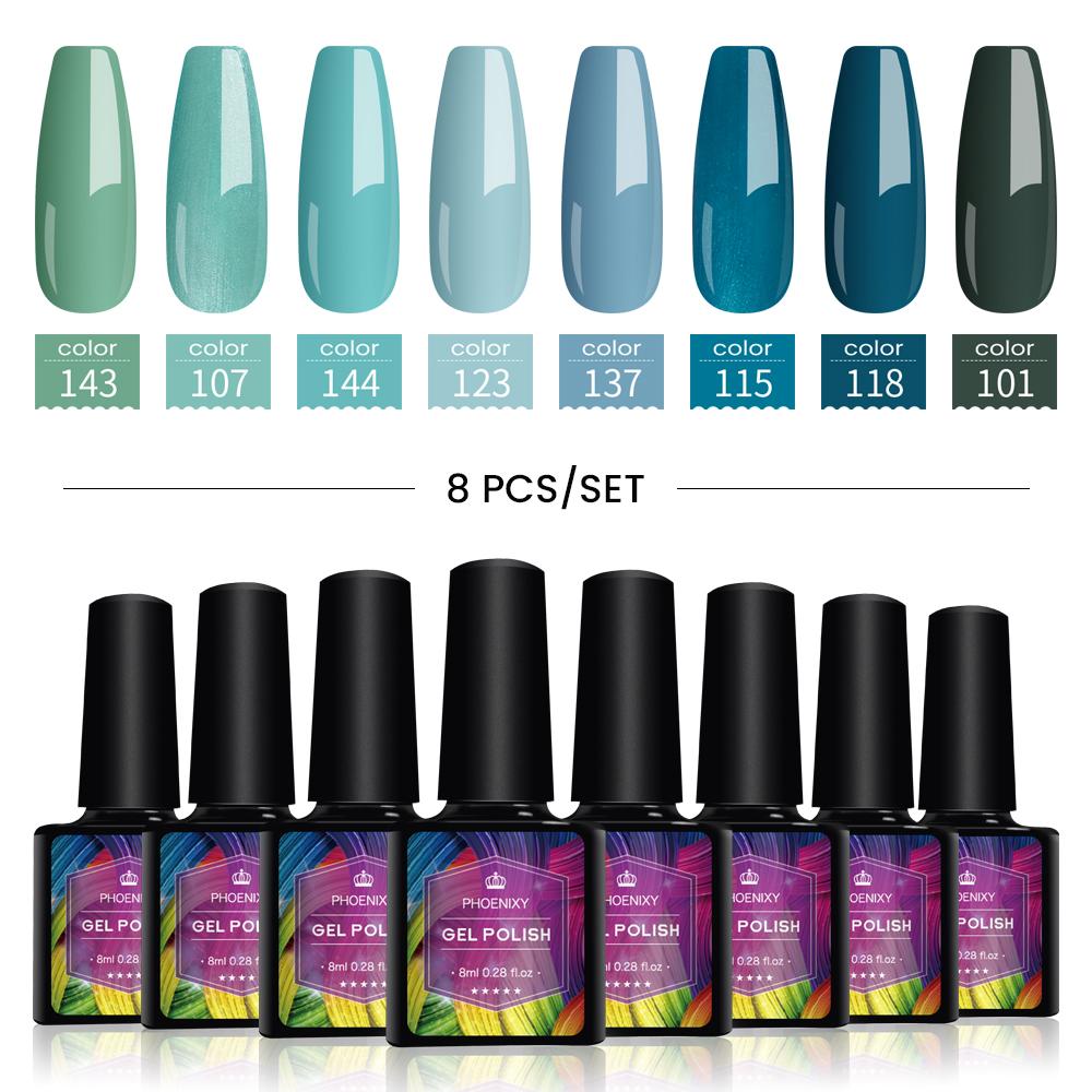PHOENIXY 8 мл набор гель-лаков для ногтей 8 цветов УФ-гель-лак для ногтей стартовый набор Soak Off блестящий блестящий гель-лак для ногтей набор лаков для ногтей подарки маникюрный набор