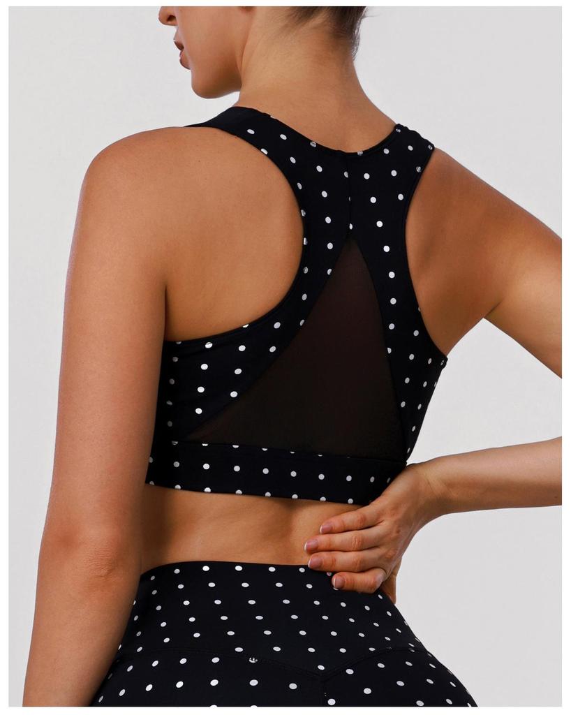 Спортивный бюстгальтер для йоги в горошек с перекрещенной спинкой, с сеткой, с мягкими чашечками, ударопрочный, для фитнеса