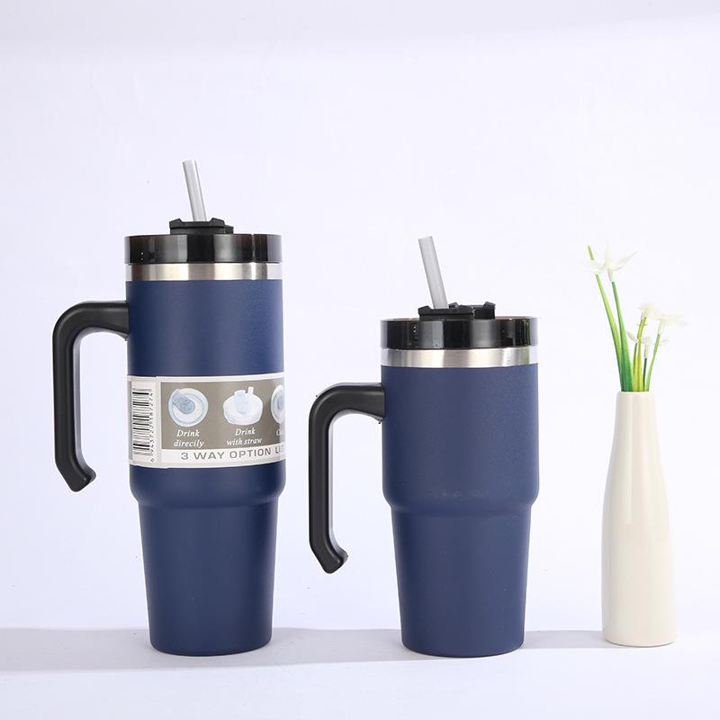 30oz Stainless Steel Vacuum Insulated Tumbler with Lid Thermal Coffee Car Cup Travel Mug Large Capacity with Handle Straw Mug