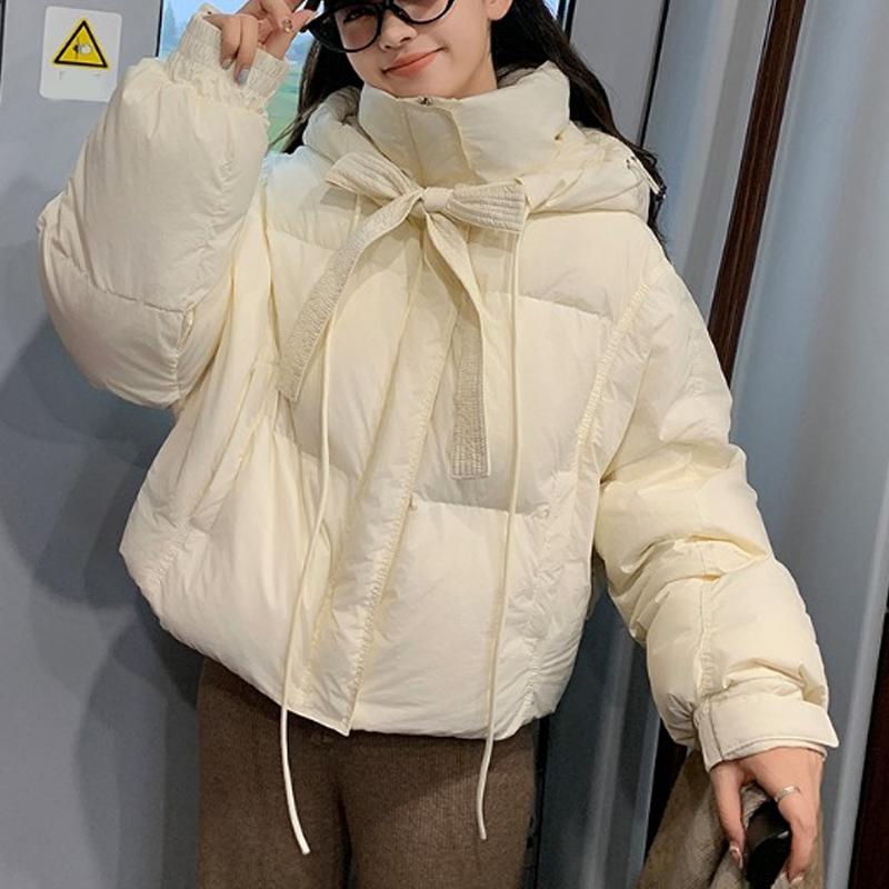 Модная женская хлопковая куртка-пуховик с капюшоном и длинным рукавом, повседневная зимняя свободная толстая пуховая куртка, женская элегантная куртка на молнии с завязками 25443