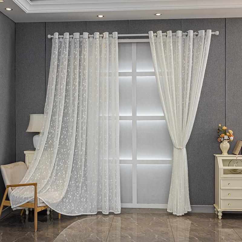 Elegant Korean Pastoral Style Floral Sheer Curtains - Semi-Transparent Drapes with Eyelets for Easy Hanging, Perfect for Bedroom & Living Room Decor