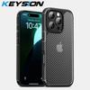 KEYSION Shockproof Case for iPhone 16 Pro Max Silicone+PC Matte Carbon Fiber Texture Phone Back Cover for iPhone 16 15 Pro Max