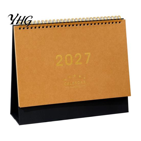 Simple Table Calendar 2027 Desk Calendar, Standing Flip Desktop Minimalist Gold Foil Cover Academic Year Monthly Planner, Thick Paper for Note Taking,