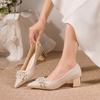 Модные туфли-лодочки на низком каблуке, темпераментные, для женщин, 2025, весна и осень, толстый каблук, мягкая подошва, острый носок, неглубокий вырез