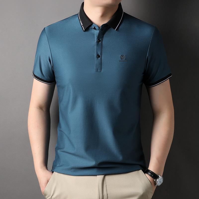 Solid Color Short-sleeved T-shirt Men's Summer Thin Trendy Tops Casual Business Lapel Polo Shirt Men's Clothing