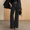 Women's Spring and Autumn Metal Belt with High Waist Vertical Suit Pants
