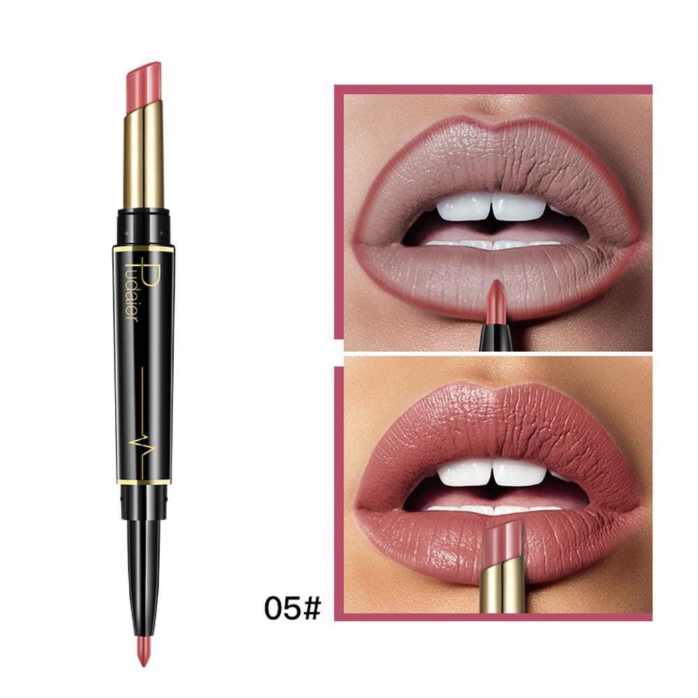 Double-Ended Matte Lipstick Waterproof Long-Lasting Lipsticks In Nude and Dark Red with Lip Liner Pencil