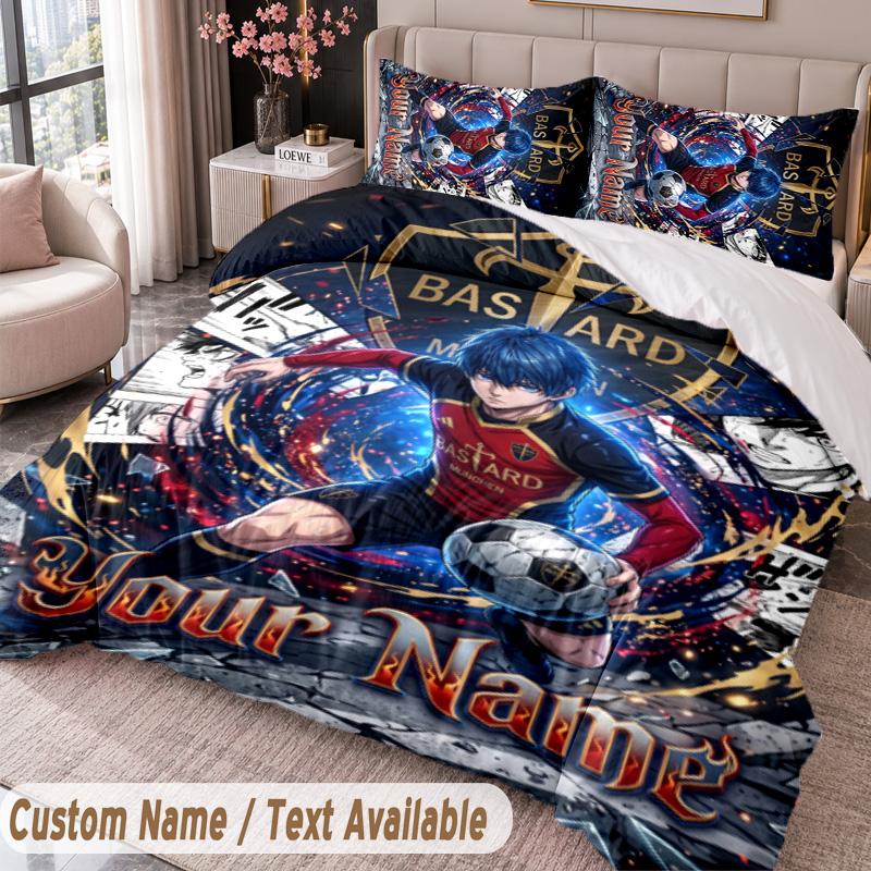 Custom Name Text 3Pcs Bedding Set Blue Lock Duvet Cover And Two Pillowcases
