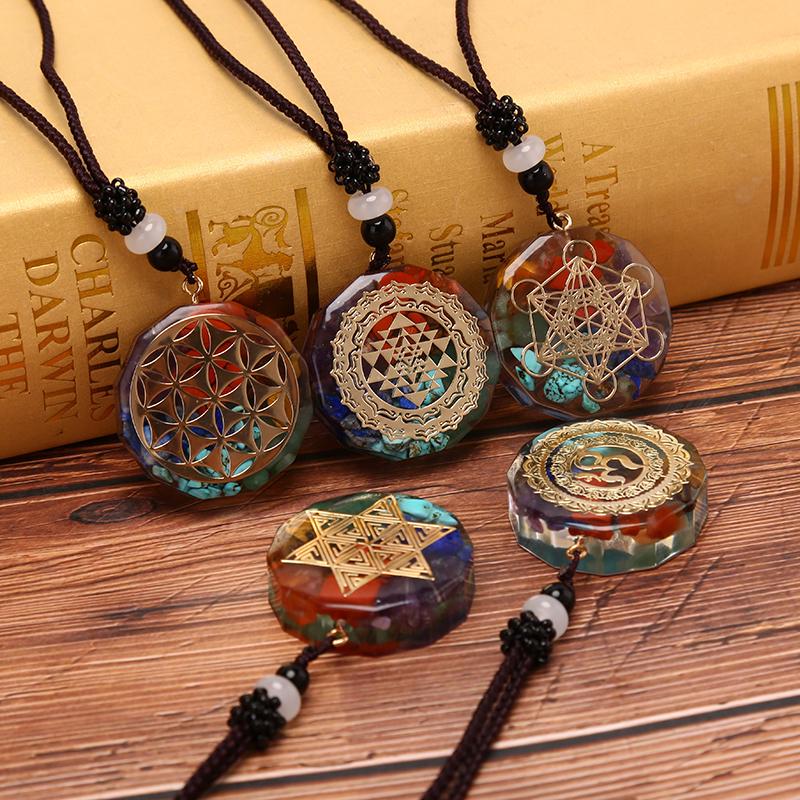 Orgonite Pendant Om Necklace Chakra Healing Energy Meditation Jewelry Handmade