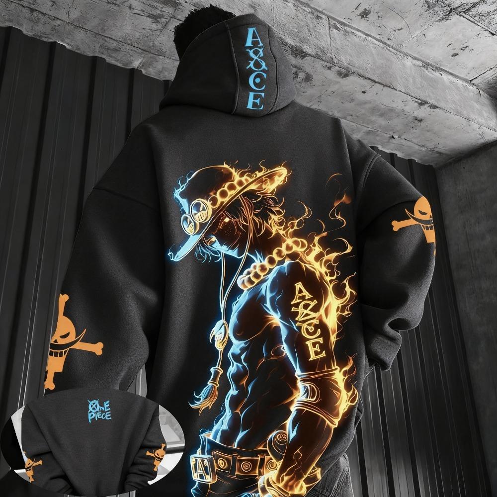 Худи с принтом Ace Co Branded из аниме One Piece 2026 Женское Осенне-Зимнее Свободное Повседневное Японский Харадзюку Свитер Топ