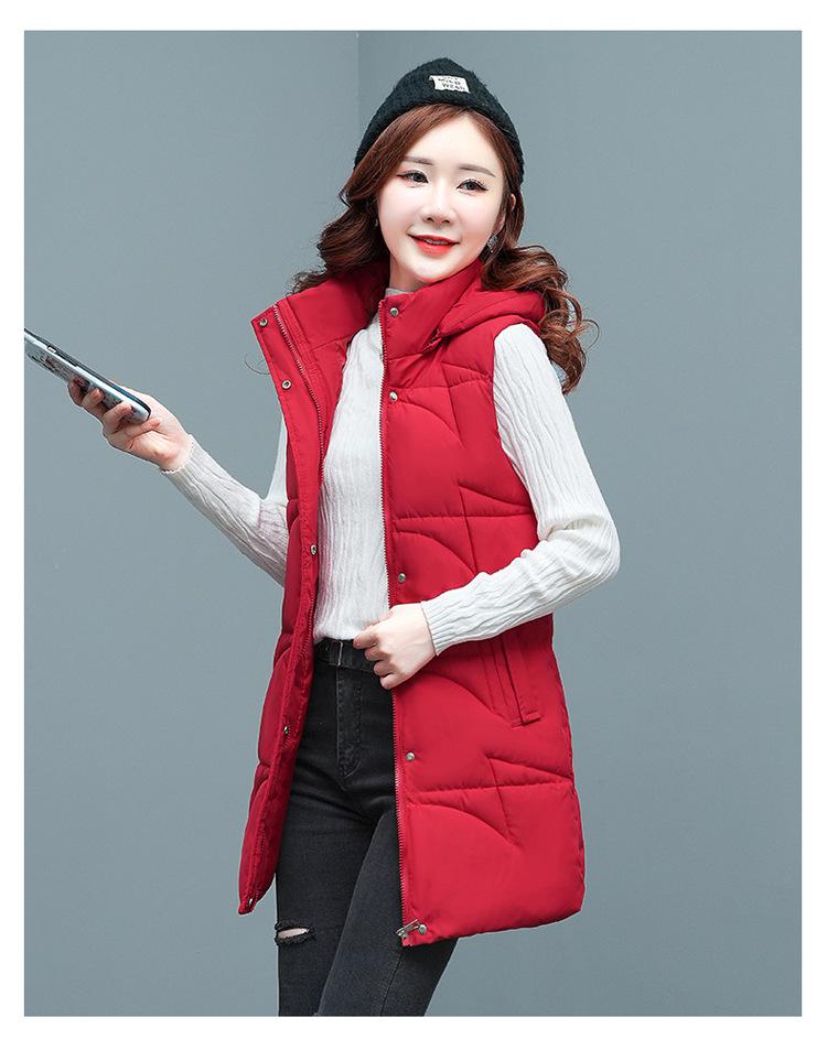 Осенне-зимняя женская однотонная свободная утолщенная теплая жилетка без рукавов средней длины с капюшоном, женская куртка