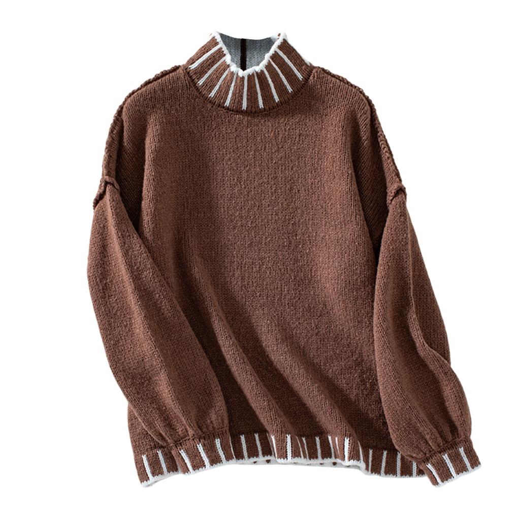 Женский свитер с высоким воротом, трикотажный свитер с полосками, вязаный свитер с косами, осень-зима, длинный рукав, модный, трендовый