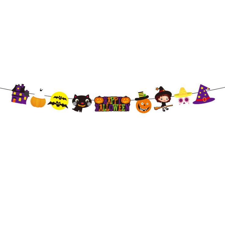 Halloween Ghost Festival Theme Decoration Flag Bar Shopping Mall Layout Cartoon Banner Latte Flower String