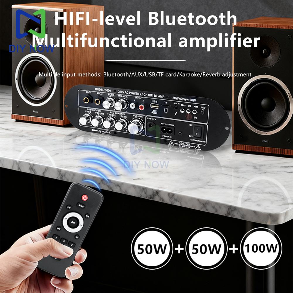 Усилитель D800 Bluetooth 5.0, плата усилителя, DC 12-19V / AC 110-220V, 2.1-канальный, выход 50W+50W+100W, AUX, MIC, FM, USB, карта TF