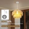 Pendant Lamp, 3-Tier Lampshade, Metal, Hemp Rope, Light Brown