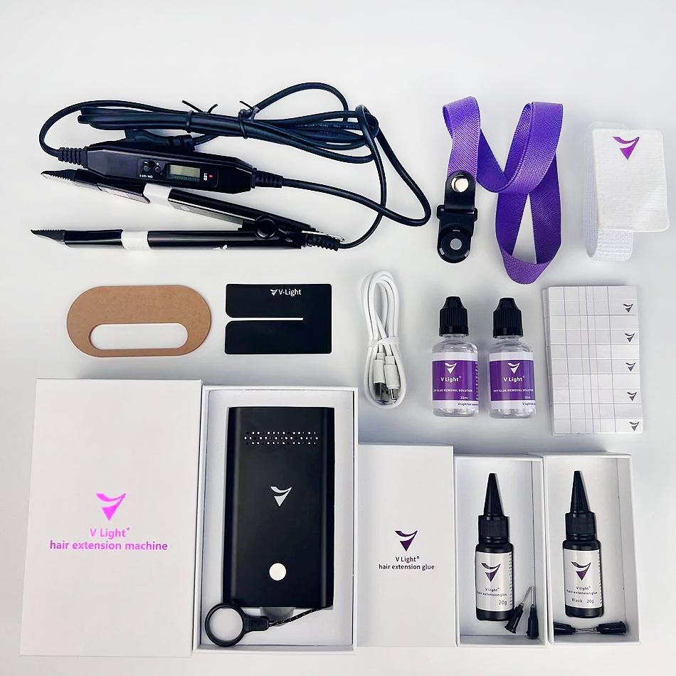 Машина для наращивания волос с технологией V-Light Черный Набор инструментов для наращивания волос для наращивания человеческих волос с V-светом Клеем для наращивания волос
