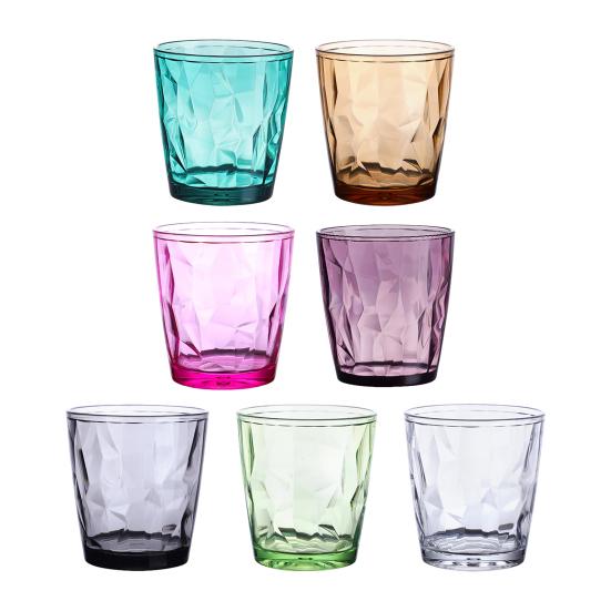 Colorful Translucent Water Cups 310ml Diamond Pattern Tumblers Unbreakable Heat Resistant BPA-Free Stackable Glasses for