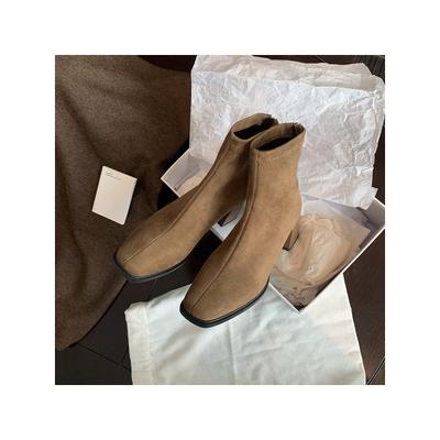 Виноградная мать тот же корейский классический темперамент квадратный носок задняя молния ботильоны на щиколотке толстый каблук короткие ботинки женские высокий каблук тонкие ботинки