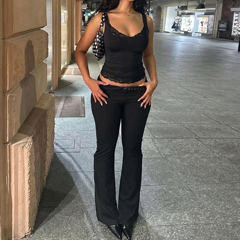 Летний сексуальный топ-майка однотонный с кружевной отделкой в стиле 'Hot Girl' для женщин 2026