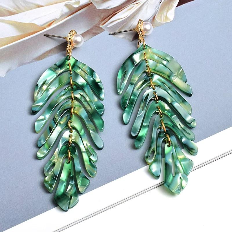 Big Geometric Tassel Resin Korean Fashion Statement Acrylic Hawaii Leaf Pearl Drop Earings Trend Jewelry for Women 2021