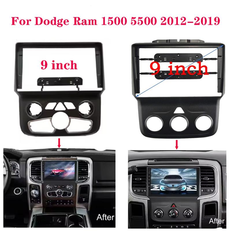 Car Radio Fascia Frame For Dodge Ram 1500 5500 2012- 9 inch 2DIN Stereo Panel Wiring Harness Power Cord Cable Canbus Decoder