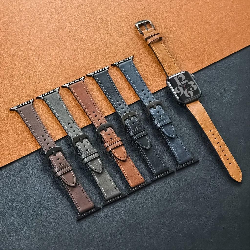 Calf Leather Watch Band for Apple Watch Strap 49mm 46 45 42 40mm 41mm Woman Man Bracelet for iWatch Series 11 10 9 8 7 6 Se Band