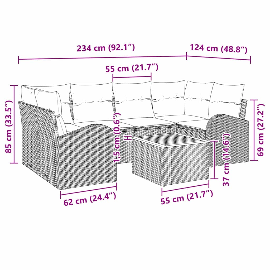7 Piece Garden Sofa Set with Cushions Black Poly Rattan