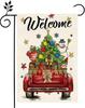Winter Christmas Garden Ag, Red Truck with Holiday Elements, 12x18 Inches, Double Sided, Burlap, Weather & Fade Resist XXE