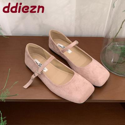 Модные розовые модные туфли-лодочки на плоской подошве с ремешком и пряжкой, повседневная женская обувь с квадратным носком, неглубокие женские балетки