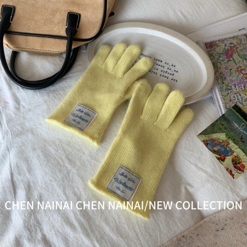 Перчатки без пальцев из смесовой кроличьей шерсти, синие, однотонные, свежие женские корейские осенне-зимние теплые перчатки без пальцев