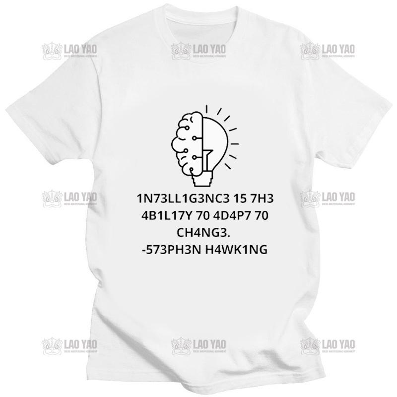 Креативные мужские футболки, забавные топы Geek, интеллект — это способность адаптироваться к изменению, футболка с буквенным принтом, мужская футболка большого размера