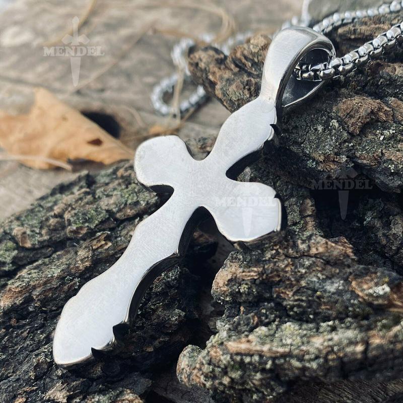 Mens Big Large Stainless Steel Gothic Cross Pendant Necklace For Men Boys Gift