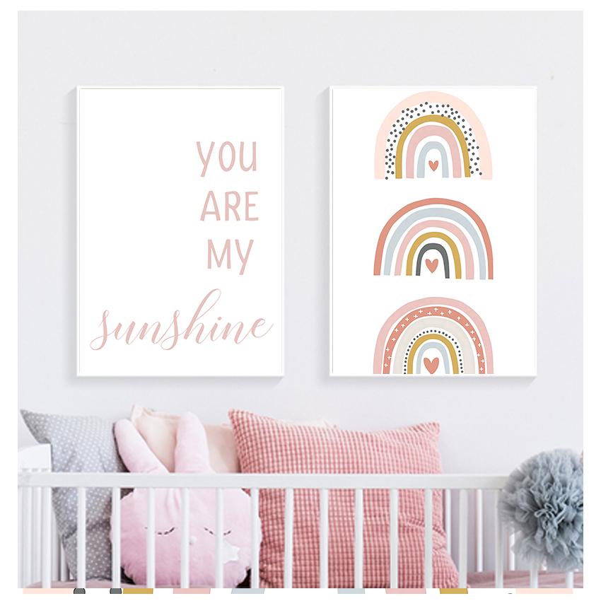 Are My Sunshine Quotes Картина Детская Настенный Художественный Плакат Скандинавские Настенные Панно Детская Комната Декор Розовая Радуга Холст Печать Вы
