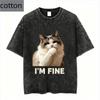 Vintage Wash Do Not Disturb Cat Graphic Tee Women Pure Cotton Retro Aesthetic Harajuku Streetwear Style Casual Fashionable Top