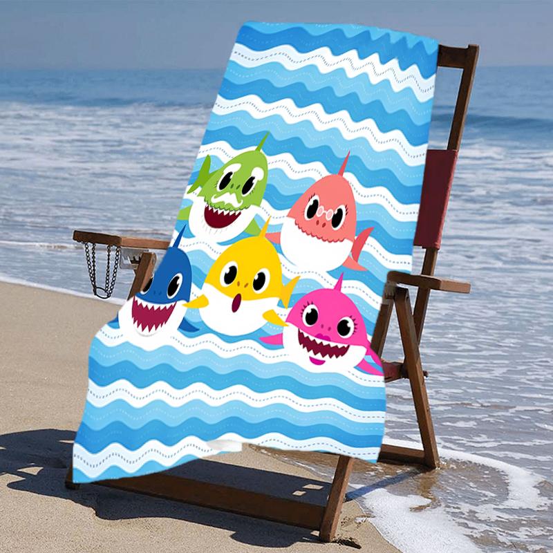 proof beach towel with a Baby Shark pattern - soft,absorbent,quick-drying,machine washable - perfect for swimming,camping,bathing