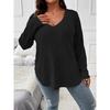 Женская осенне-зимняя рубашка, однотонная рубашка больших размеров, топ с v-образным вырезом и длинными рукавами, шерстяная футболка в полоску, свободный джемпер для женщин